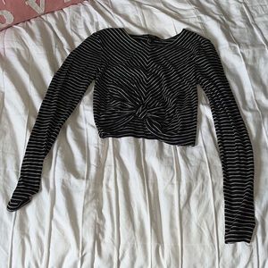 Forever 21 Black and White Stripped Crop Top with Knot Detail